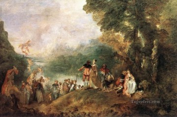 ロココ Painting - シテラへの出発 ジャン・アントワーヌ・ワトーの古典的なロココ様式